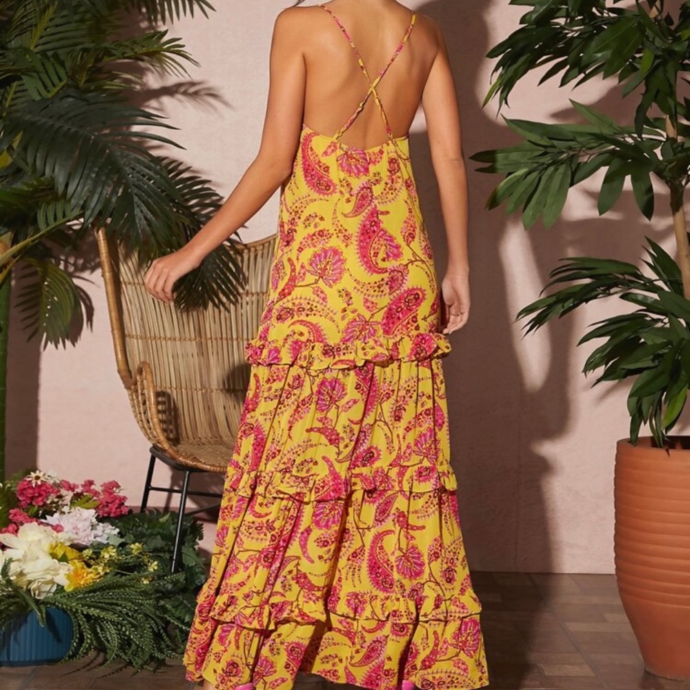 Ruffled Tiered Paisley Maxi Dress